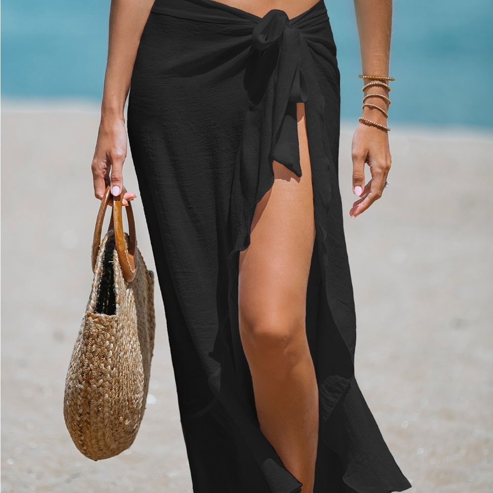 Cupshe Black Tie-Front Beach Sarong Wrap